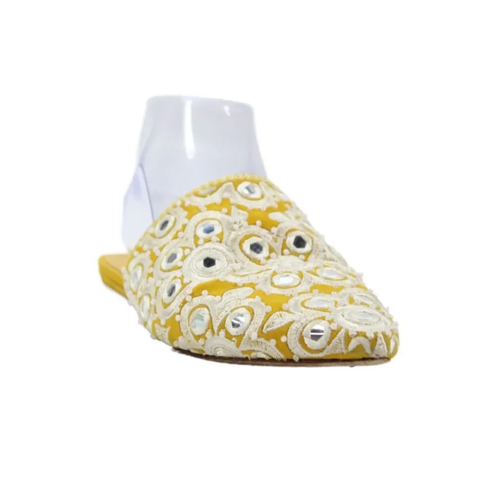 Tory Burch Women's Pointed Toe Embellish Mules Sandals Yellow Size 7.5